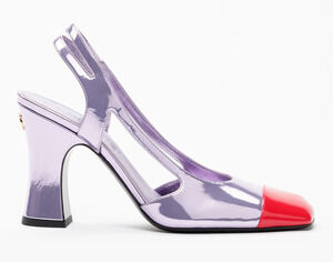 Chanel 26K Light Purple Red Patent Square Toe Slingback Block Heel Pump 39C
